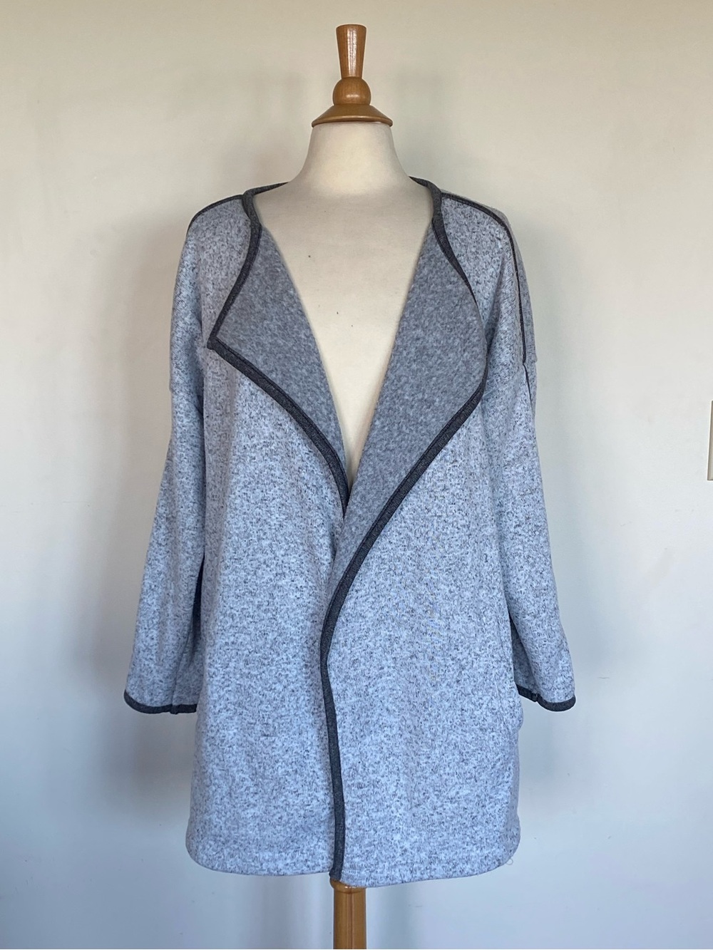 Banana Republic Light Gray Fleece Cardigan Coat/Sweater with Dark Gray Trim - Lg